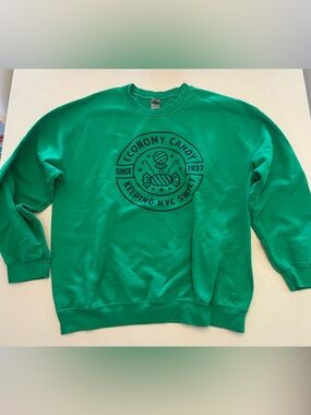 Economy Candy Gildan Green Crewneck Sweatshirt; Black Logo
